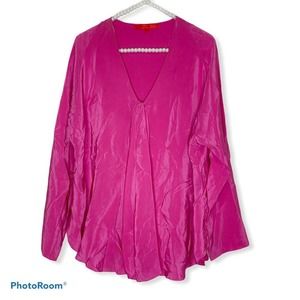 Shamask hot pink long sleeve asymmetrical silk blouse size 3
